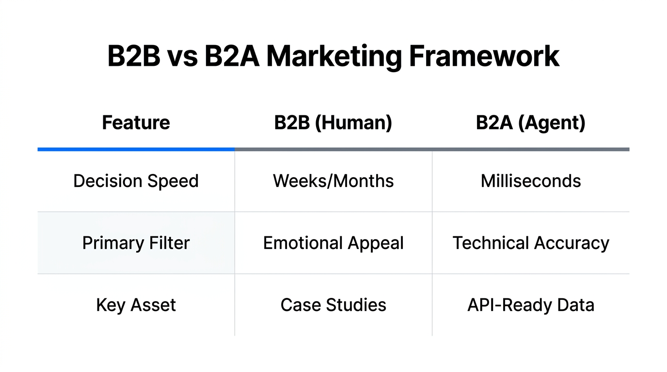 Comparison of traditional B2B marketing versus the new B2A model.