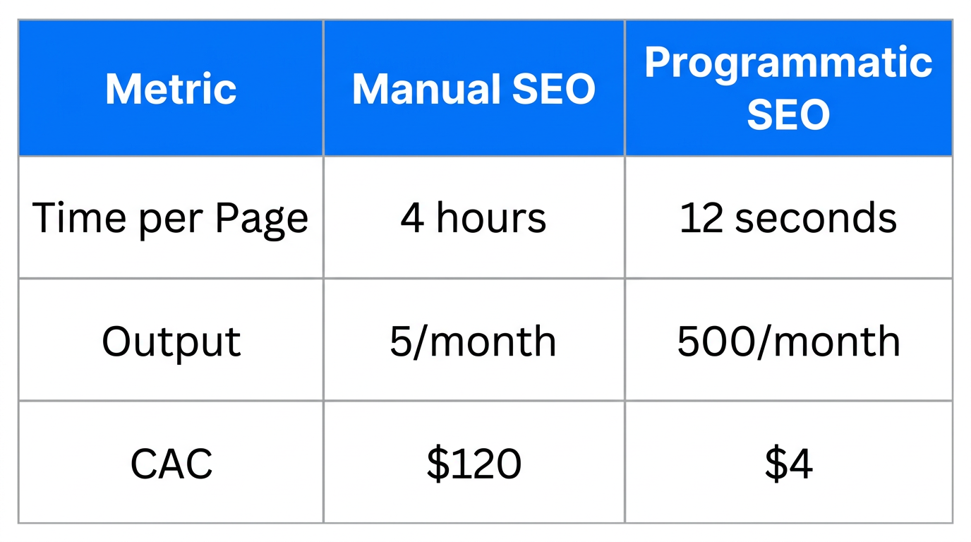 Efficiency comparison between manual and programmatic SEO strategies.