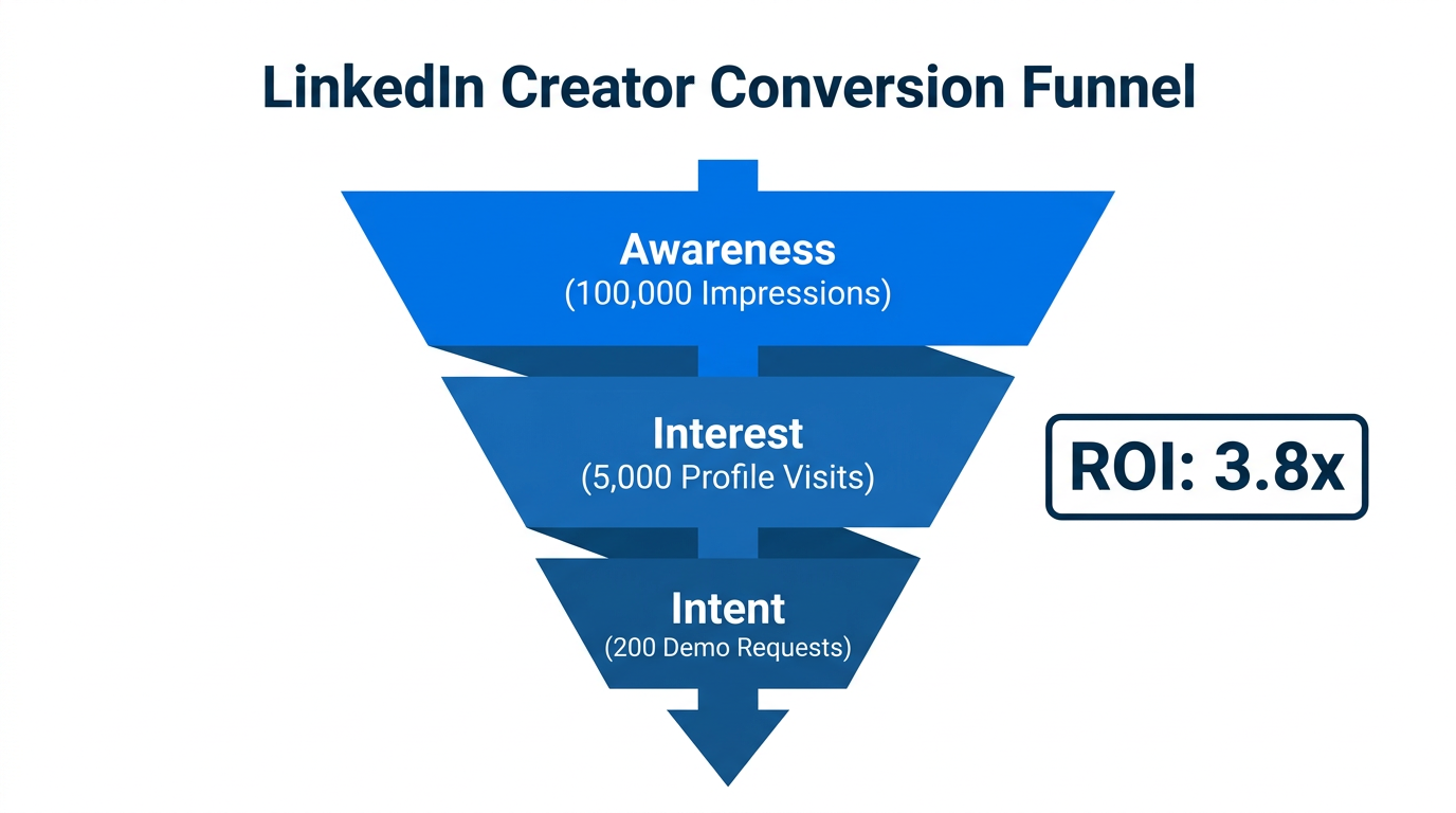 The journey from LinkedIn creator awareness to B2B demo requests.