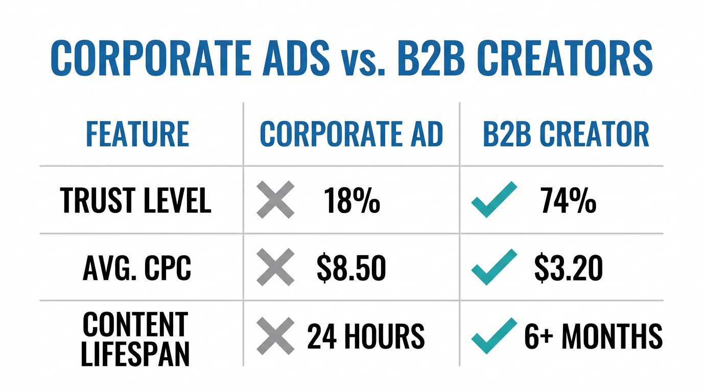 A data comparison showing why B2B creators outperform traditional ads.