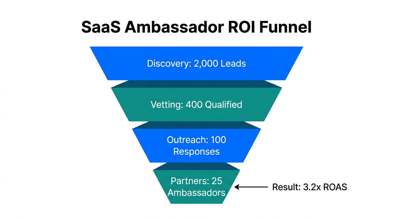 Conversion funnel from initial creator discovery to active brand ambassadors.