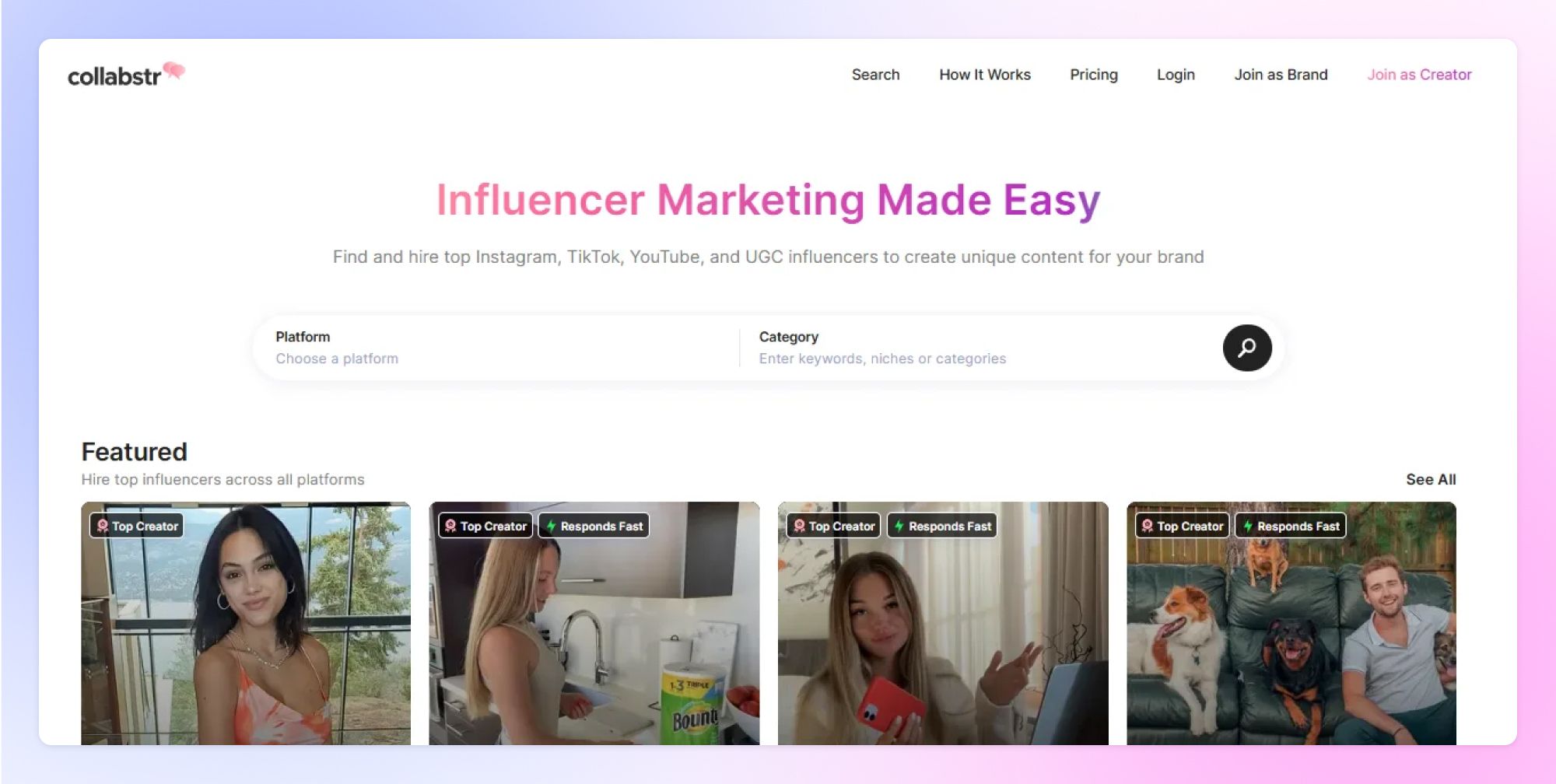 Collabstr platform dashboard