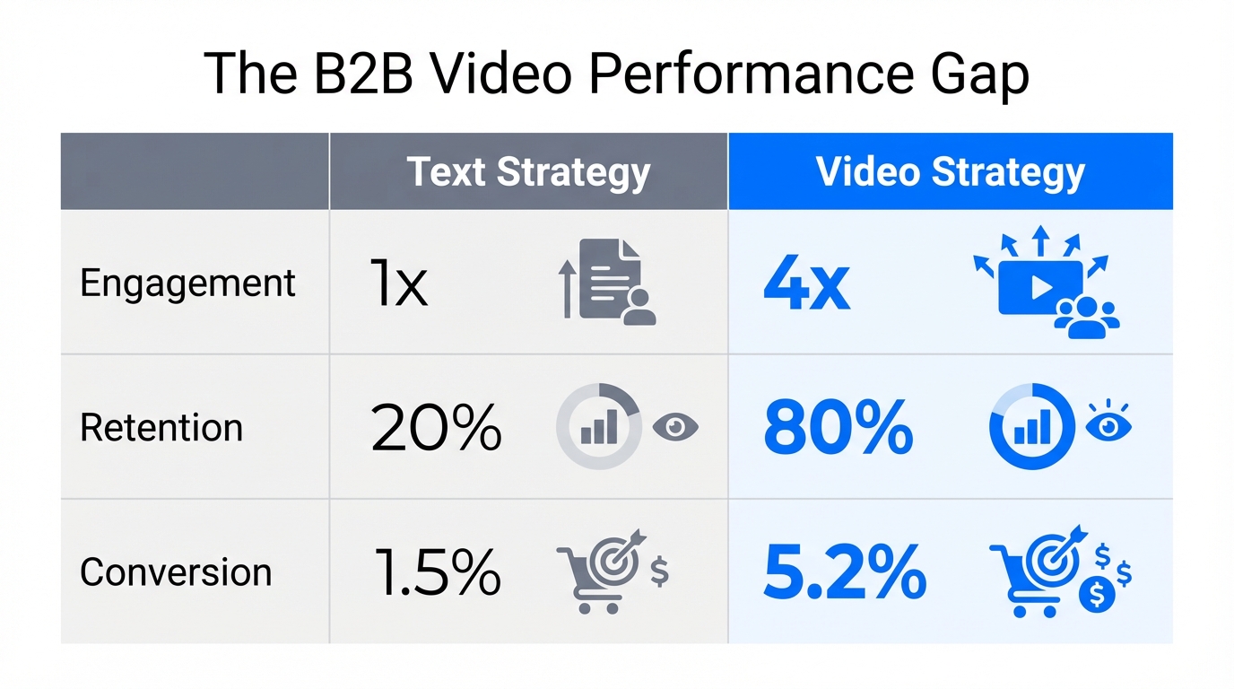 A comparison of performance metrics between traditional text and video strategies.