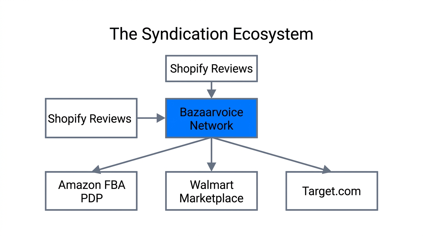 How reviews syndicate from Shopify to major retail marketplaces.