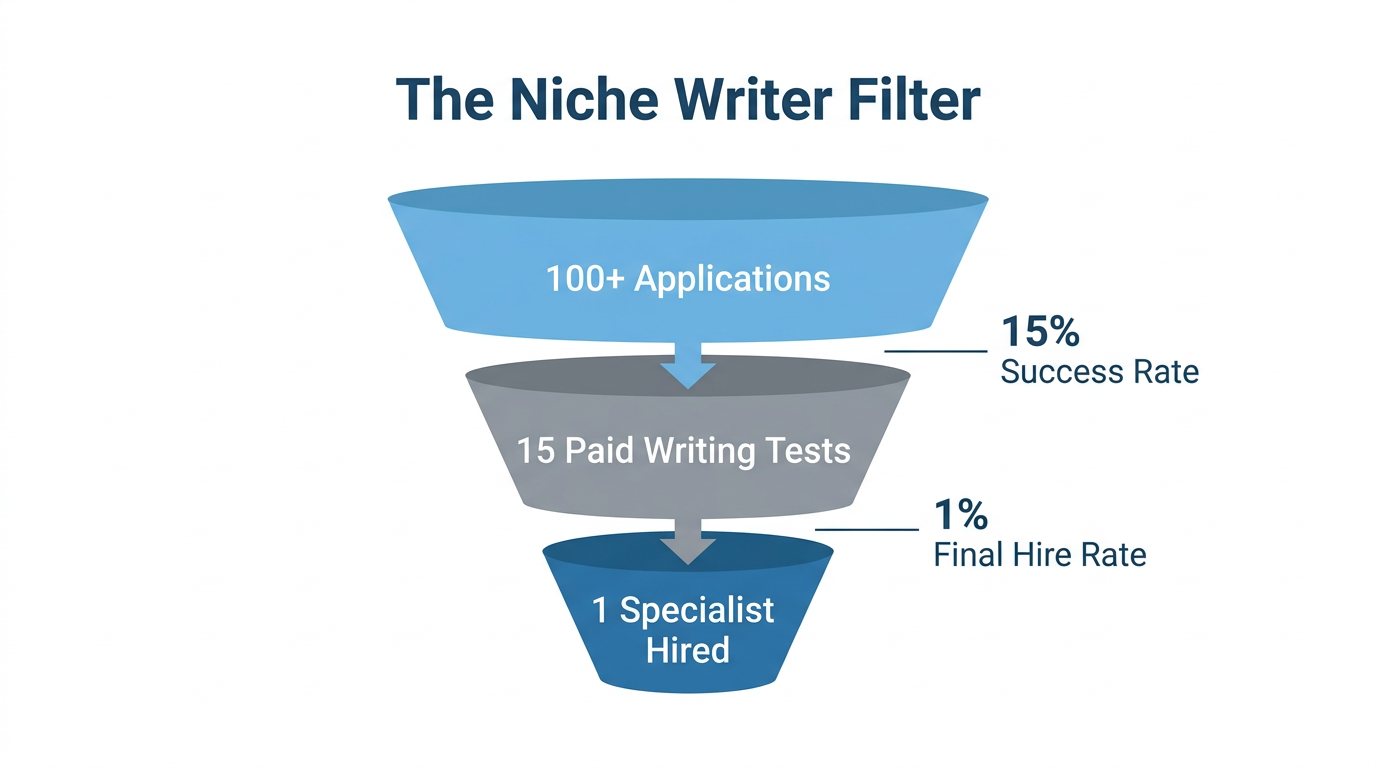 The multi-stage vetting process for hiring specialized content writers.
