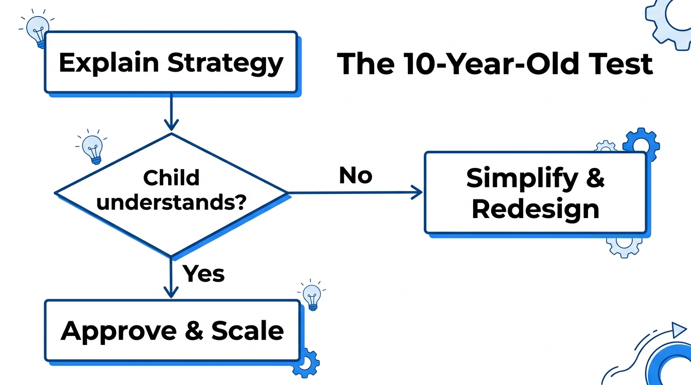 A decision flowchart for the ten-year-old simplicity rule.