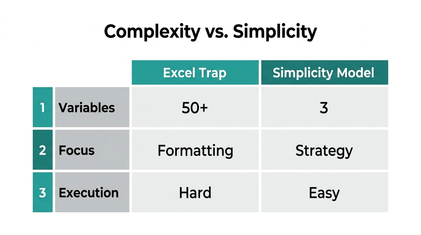 Comparing the complex Excel trap against the simplicity model.
