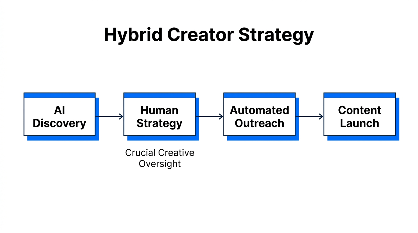 The hybrid workflow combining AI automation with human creative strategy.