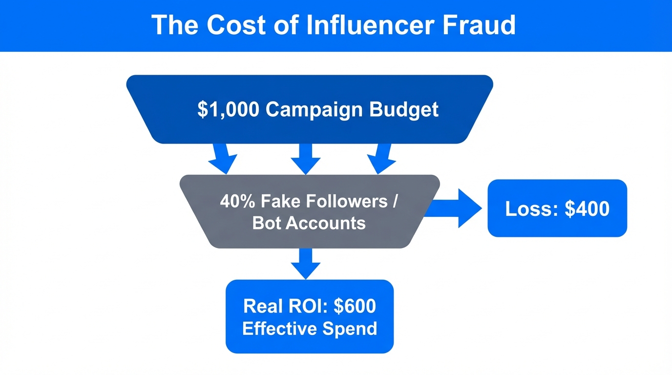Funnel showing how bot accounts drain influencer marketing budgets.