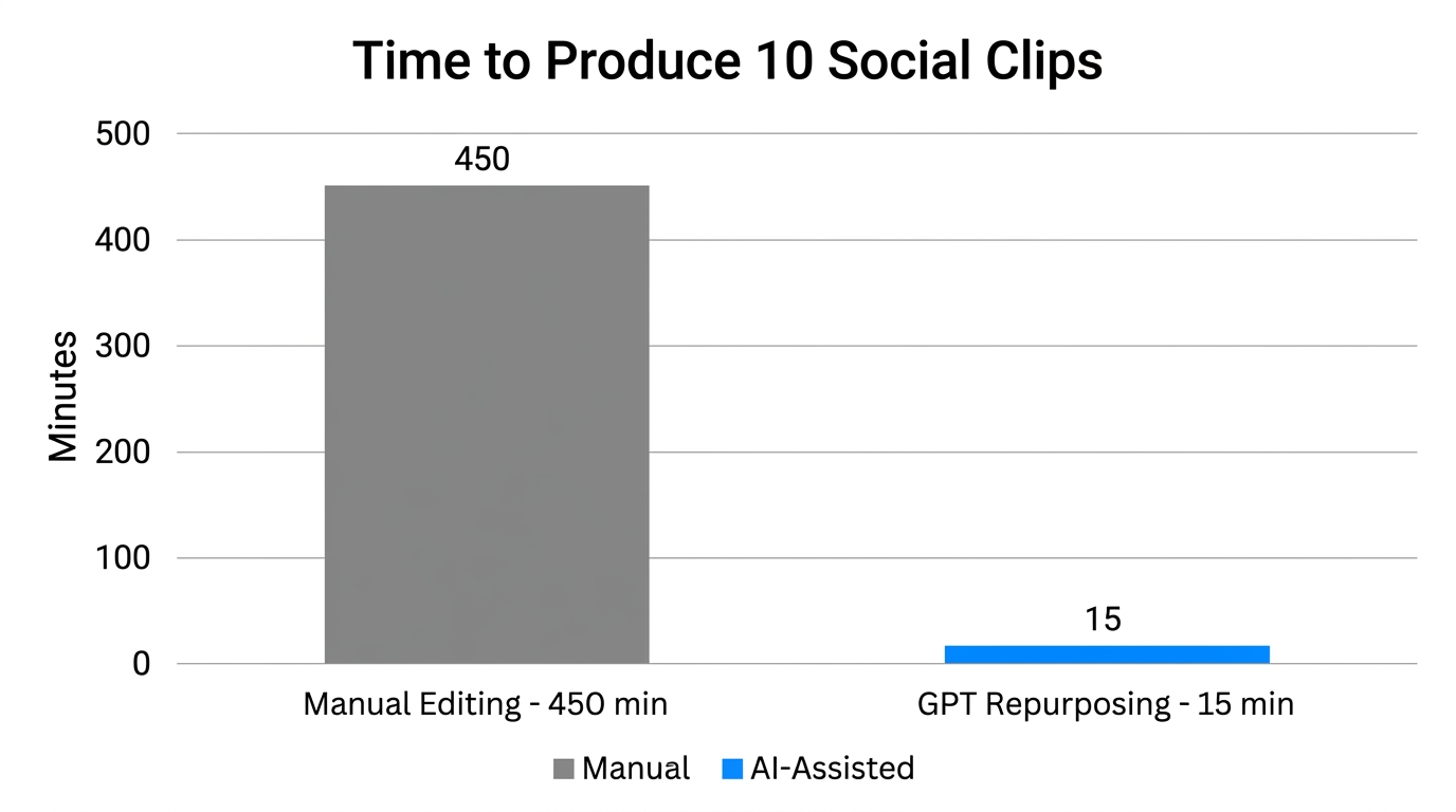 Benchmarking production time: Manual video editing versus AI-driven repurposing.