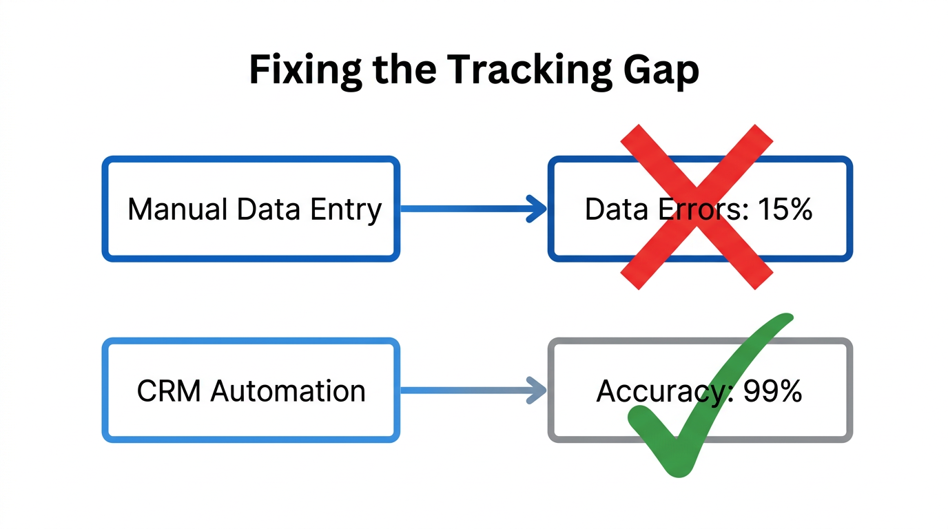 Flowchart comparing the accuracy of manual tracking versus CRM automation.