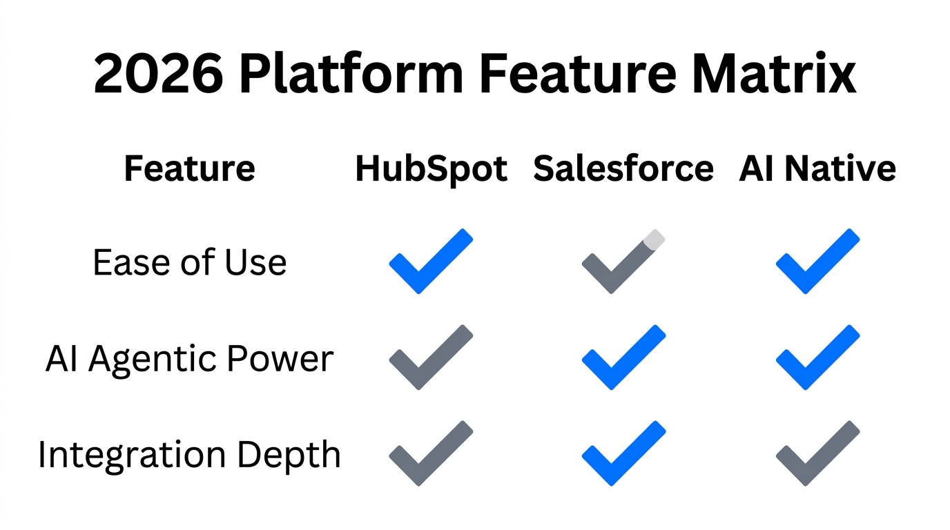 Feature comparison matrix of leading 2026 marketing automation platforms.