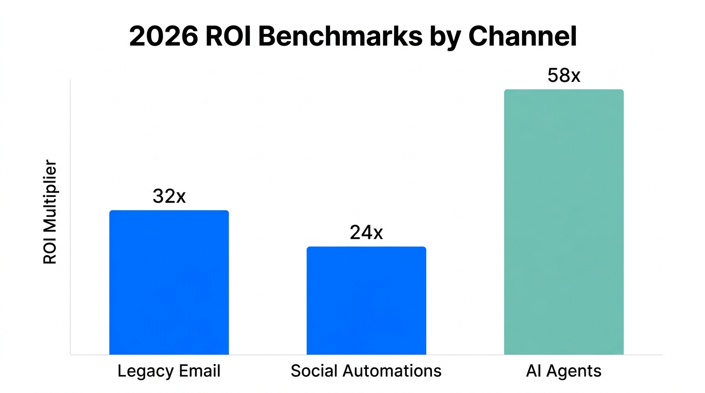 Projected ROI benchmarks comparing legacy tools vs. AI agents.