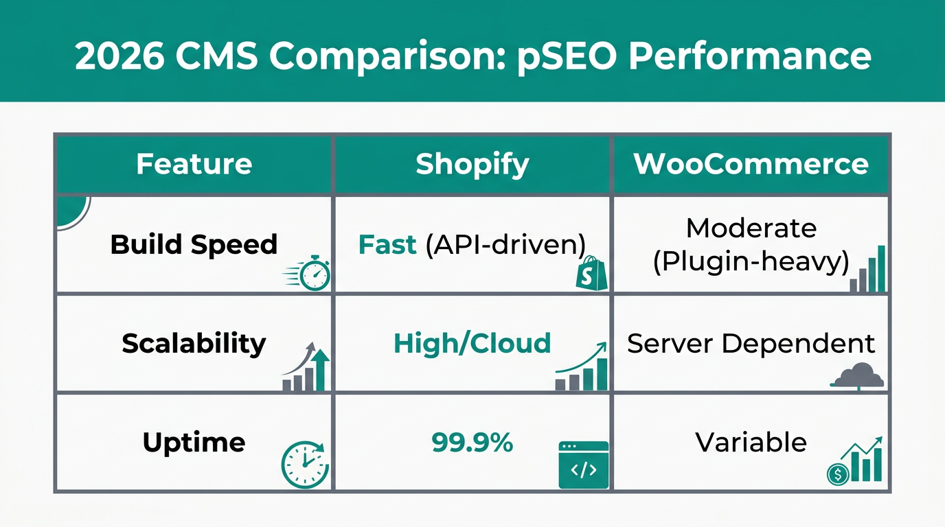 Key differences between Shopify and WooCommerce for large-scale pSEO projects.