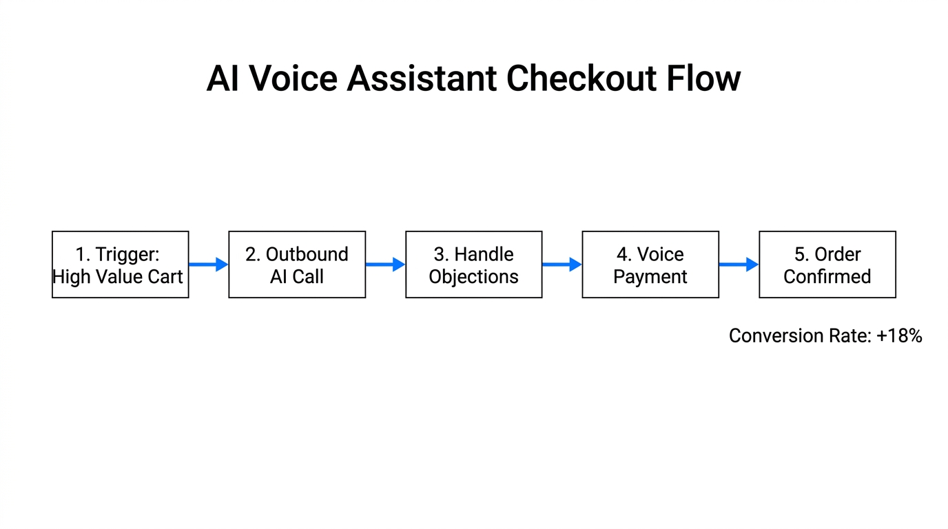 Step-by-step logic flow of an AI-driven voice assistant recovery call.