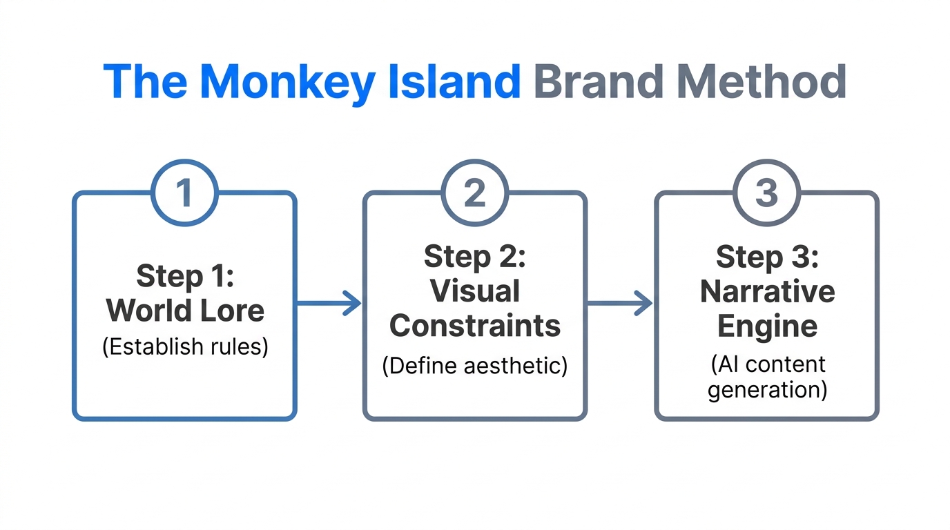 A three-step process for architecting immersive brand lore and visuals.