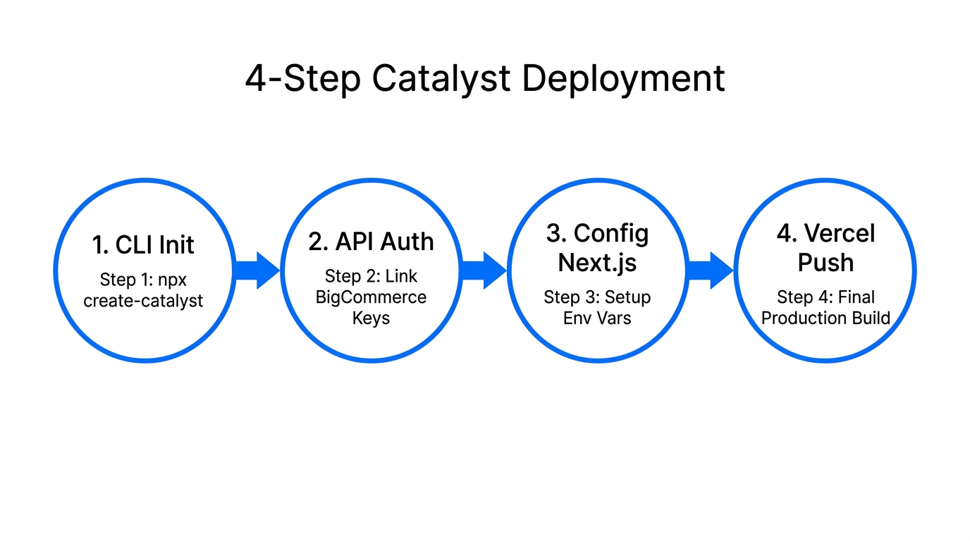 A step-by-step breakdown of the BigCommerce Catalyst initialization process.