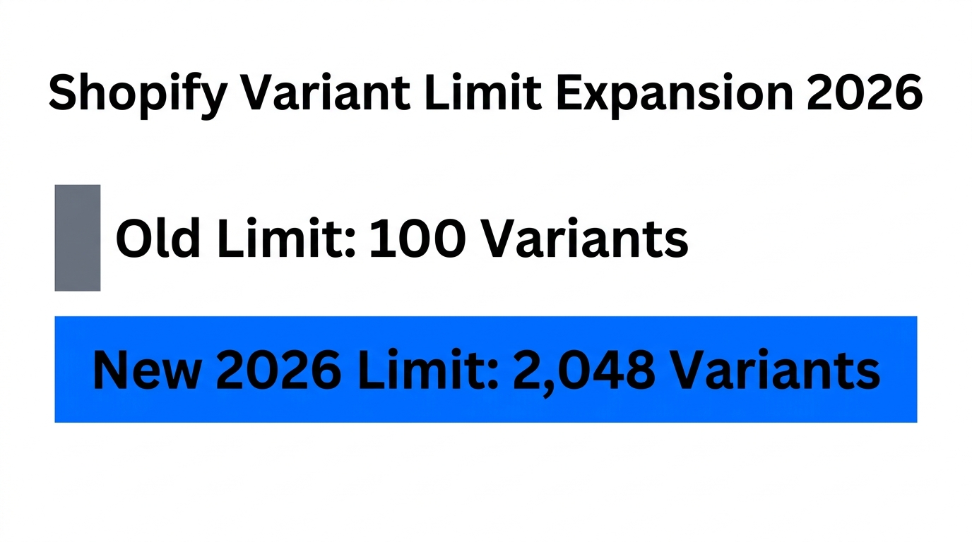Comparison of Shopify's legacy variant limit and the 2026 update.