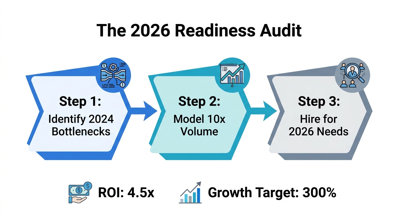 Three-step process for auditing organizational scalability for future growth.