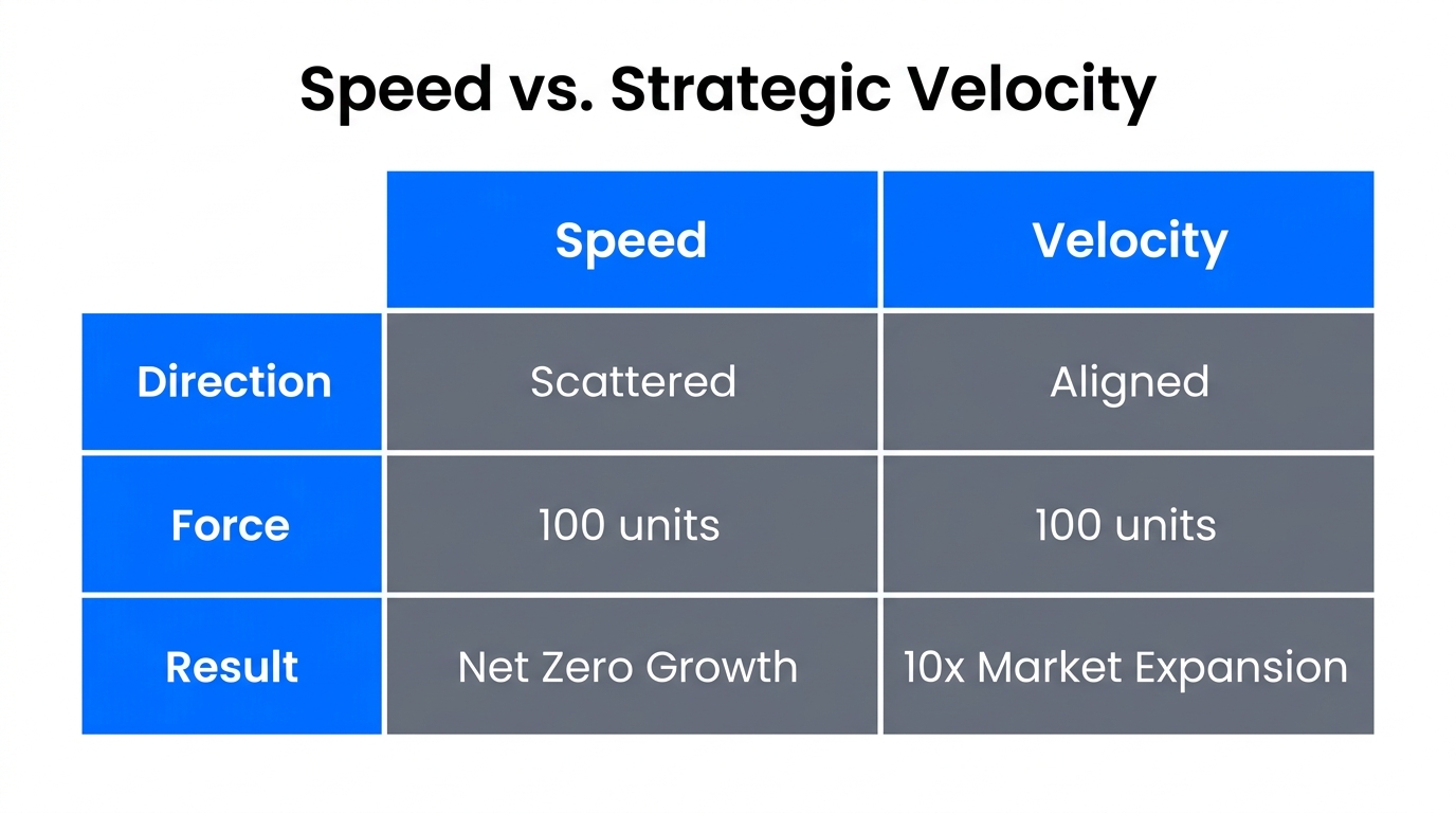 Comparison of raw speed versus strategic velocity in high-growth startups.