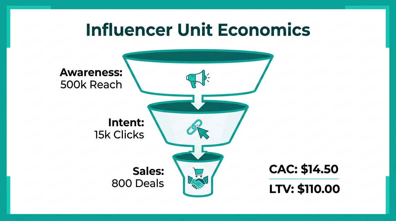 Funnel showing ROI and unit economics for creator marketing.