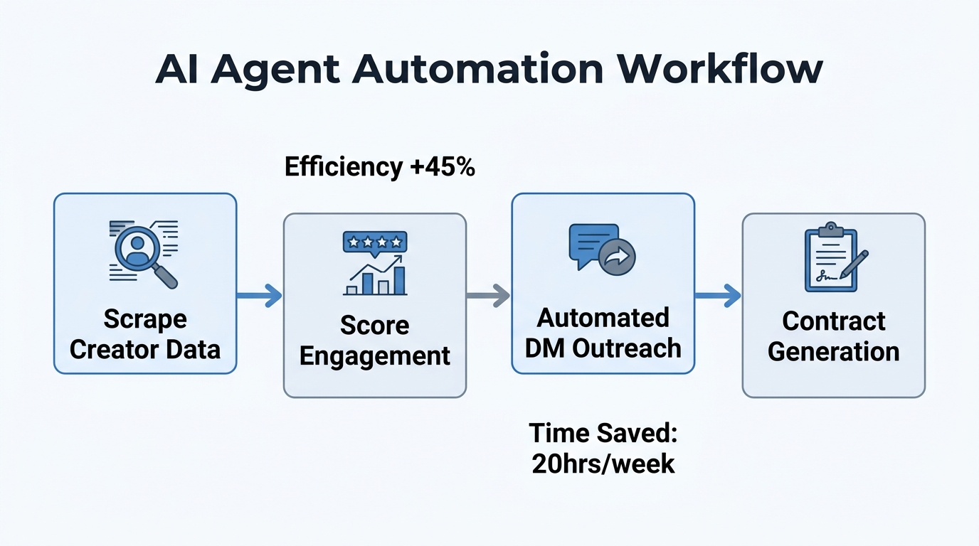 Automated workflow for managing influencer outreach and contracts.