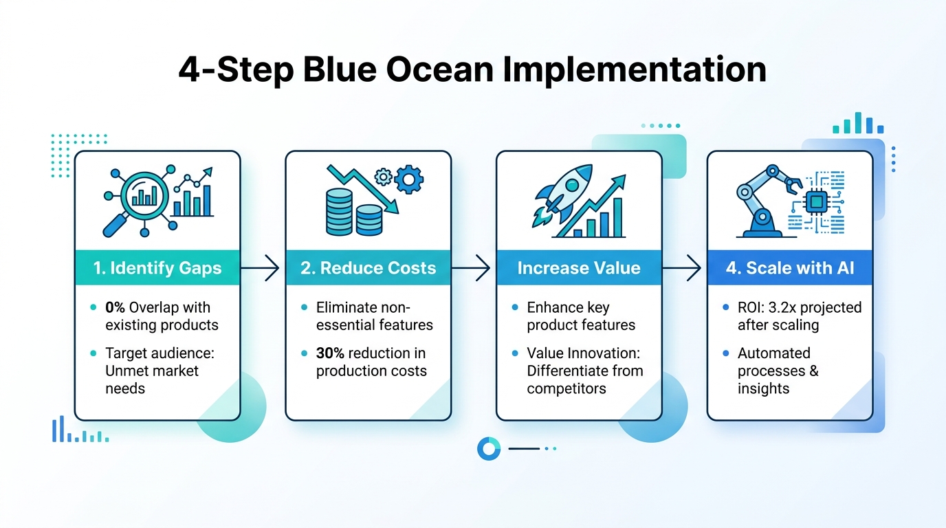 Four-step framework for implementing a Blue Ocean strategy.
