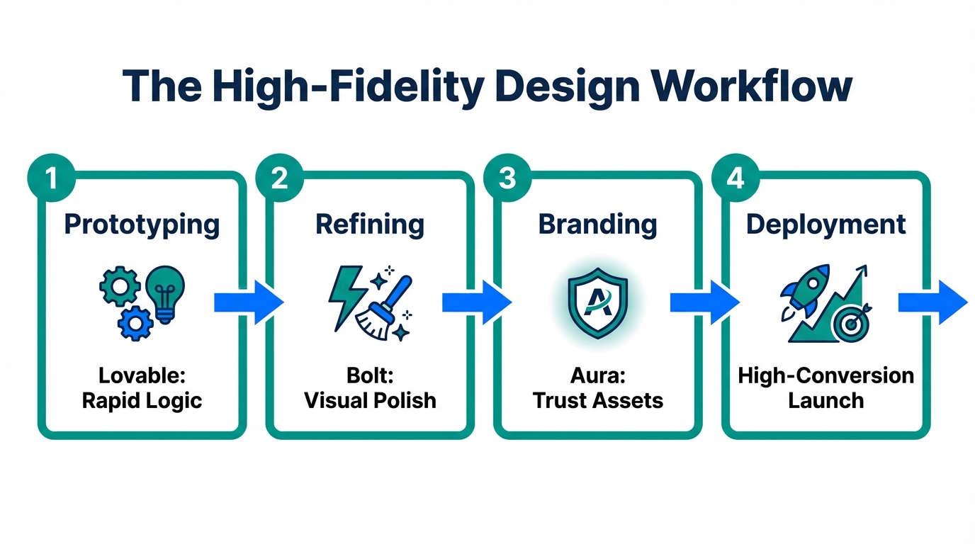 Four-step workflow for building high-trust startup interfaces using AI tools.