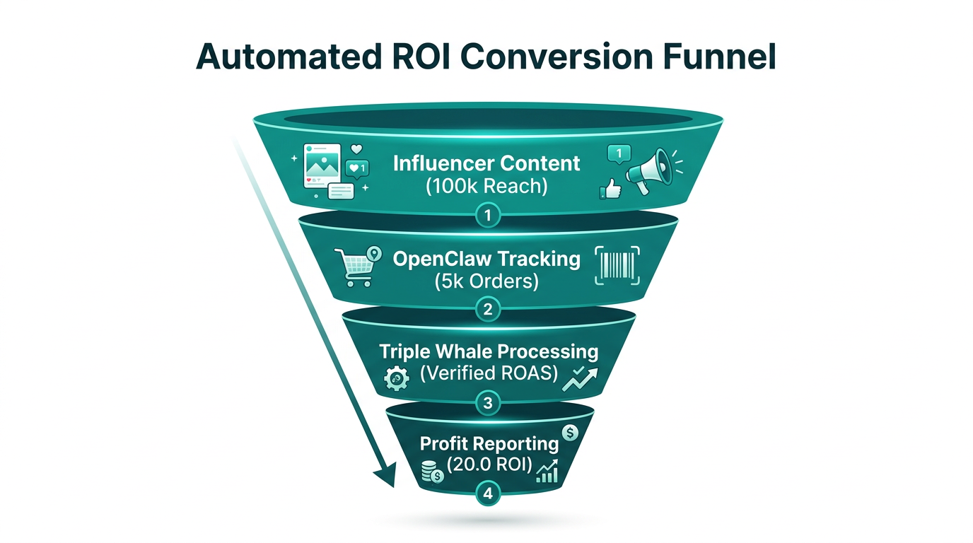 Conversion funnel showing how tracking data translates into ROI reporting.