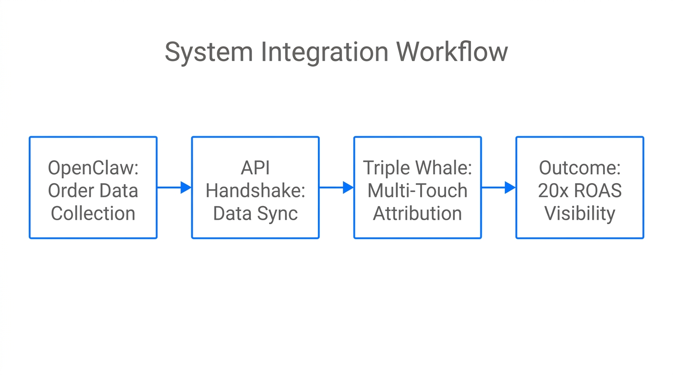 Step-by-step data flow from OpenClaw order tracking to Triple Whale.