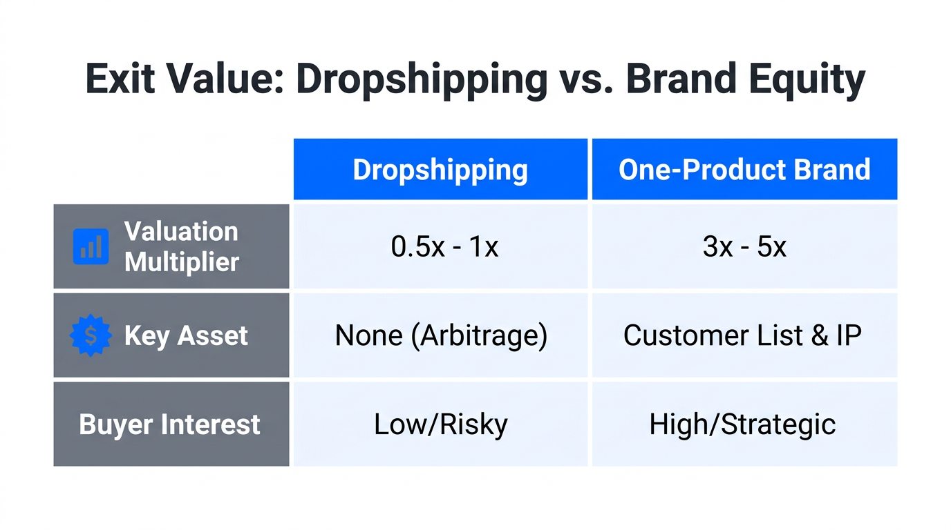 Comparison of valuation multipliers for dropshipping versus brand equity.