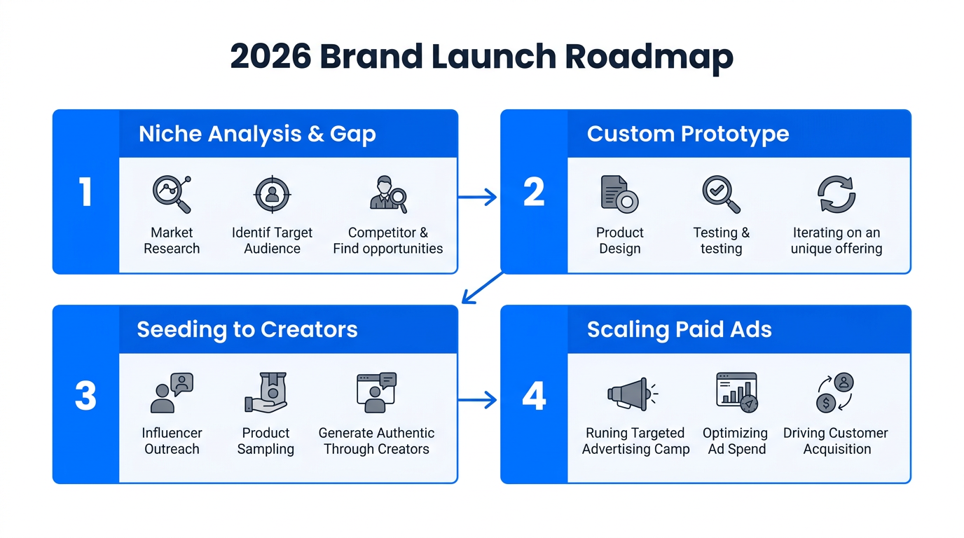 Sequential roadmap for launching a custom one-product brand.