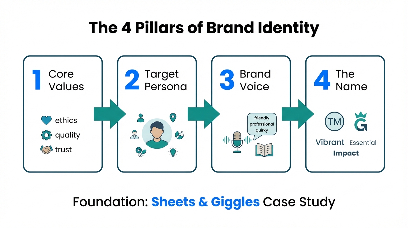 The four foundational pillars used to build a brand identity map.