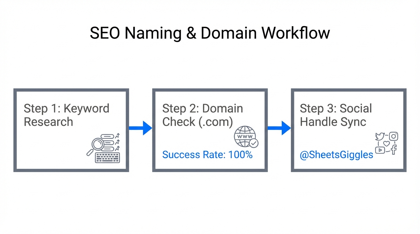 The workflow for ensuring a brand name is SEO-optimized and available.