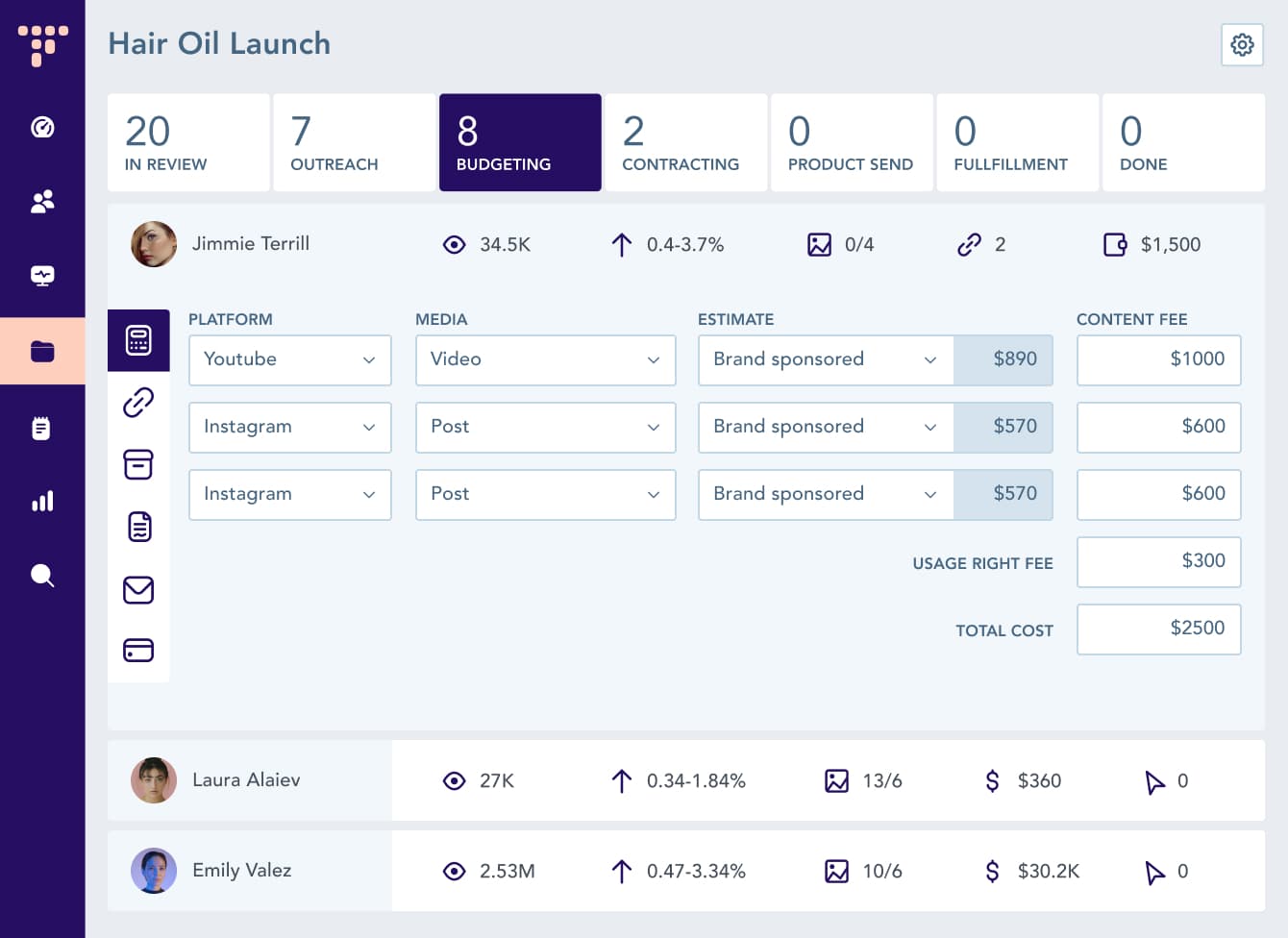 Traackr platform dashboard