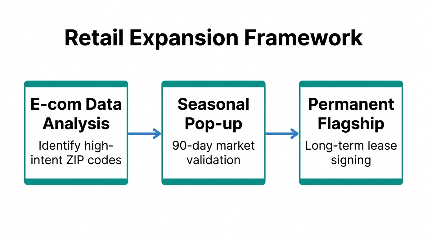 Three-stage workflow for scaling physical retail locations using data.