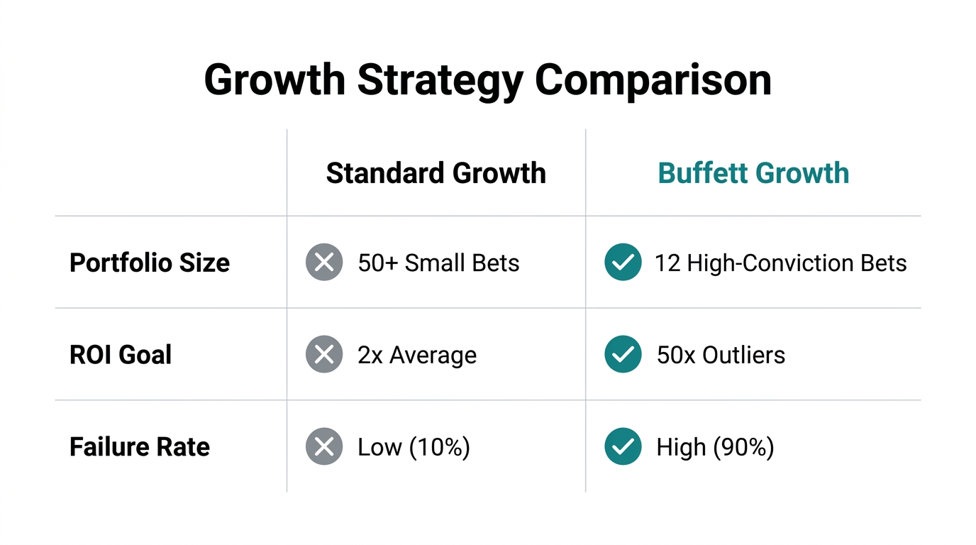 Comparison of traditional volume-based growth versus high-conviction strategies.