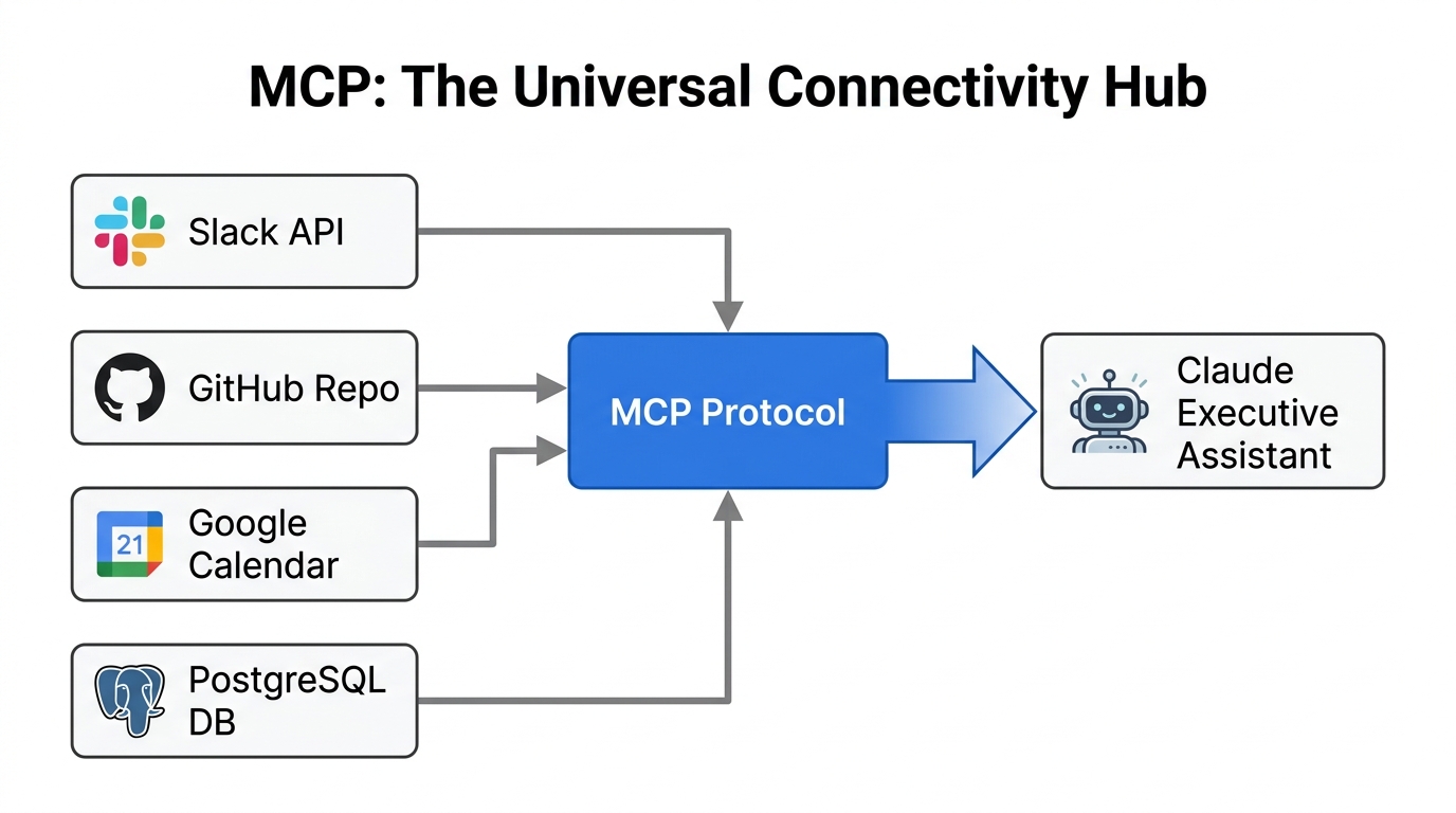 The Model Context Protocol connecting disparate data sources to Claude.