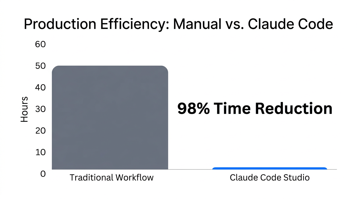 Comparison of production time between traditional and AI-native workflows.
