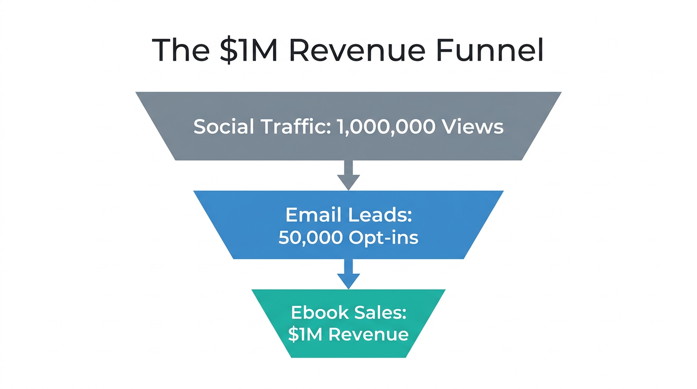 Sales funnel architecture required to reach seven-figure digital publishing revenue.