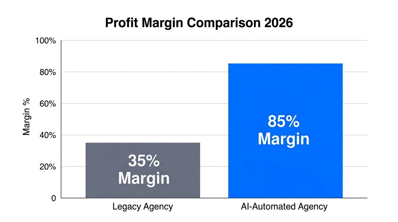Visualizing the profit margin gap between manual and AI-automated agencies.