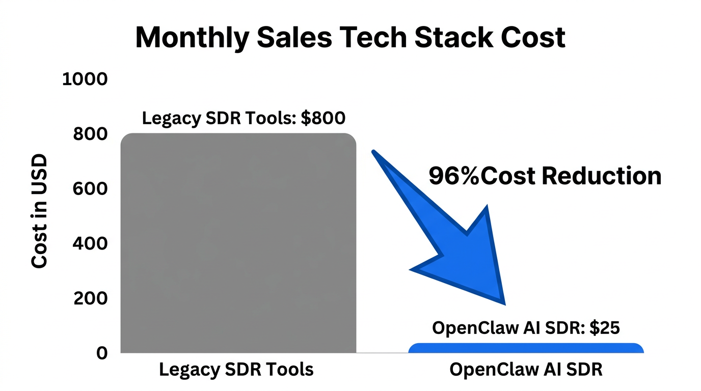 Monthly cost comparison between traditional sales tools and OpenClaw AI.