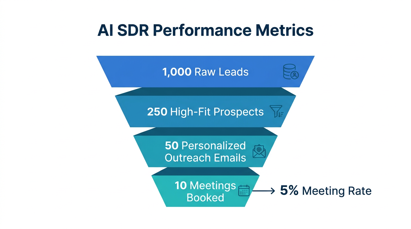 Expected conversion funnel and performance metrics using agentic sales.
