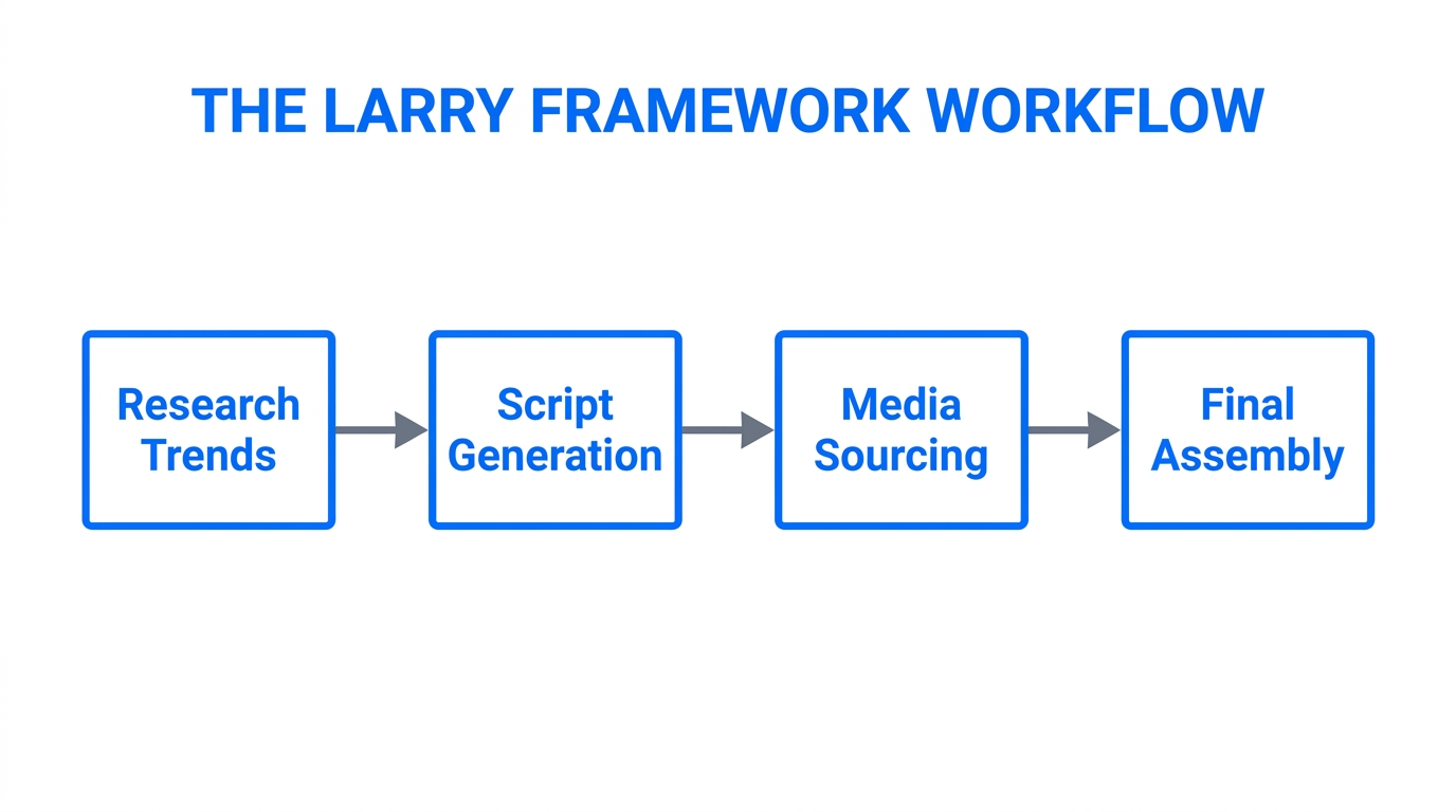 The four-stage Larry Framework for automated TikTok content creation.