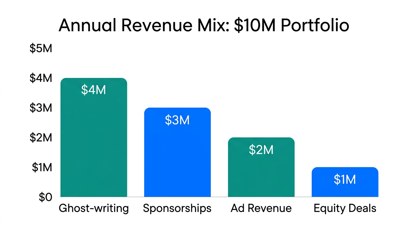Diversified revenue breakdown for a $10M content business.