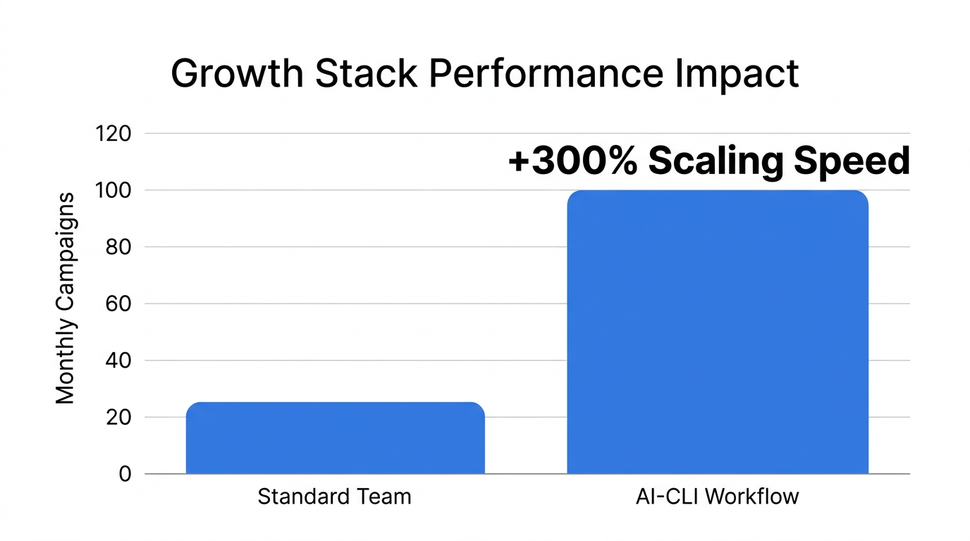 Comparison of campaign output volume using AI-integrated growth stacks.