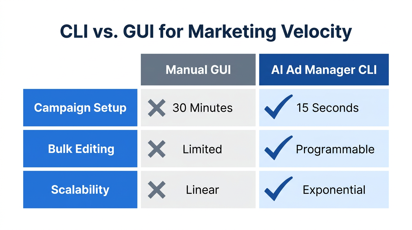 Efficiency comparison between manual GUI workflows and automated CLI execution.