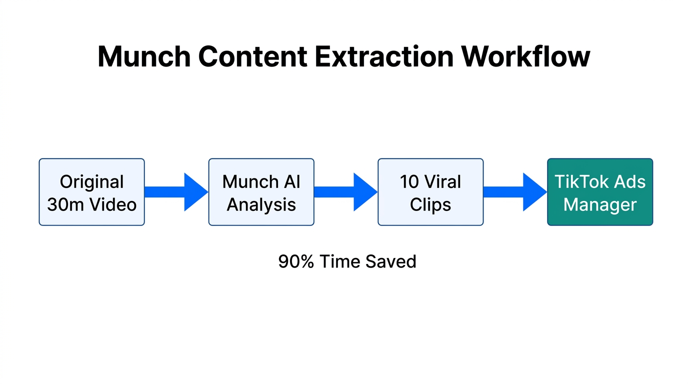 Automated workflow for extracting viral TikTok ads from long-form video.