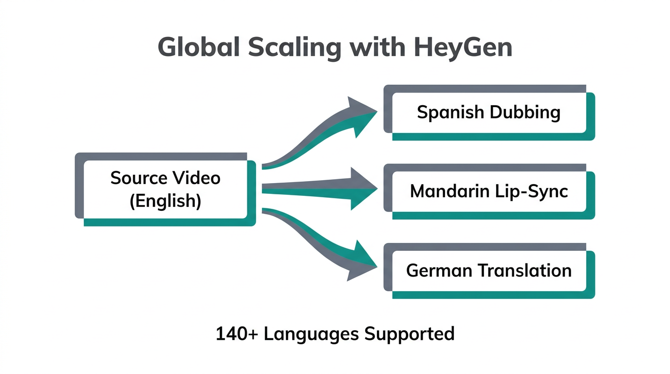 Multi-language scaling process for global brand reach using AI localization.