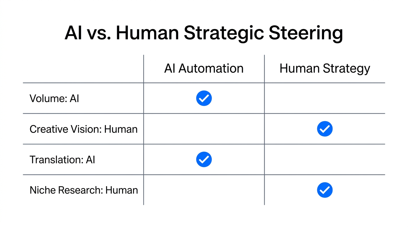 Strategic division of labor between AI execution and human direction.